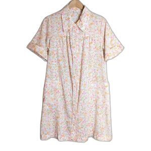 Vintage Village Coats of Danville 70s House Coat Sz M Snap Button Floral Orange